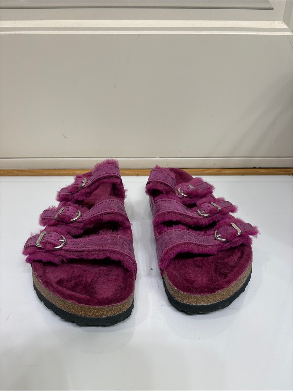 Birkenstock Arizona Shearling Triple-Strap Sandals - Fuchsia - Picture 2 of 11